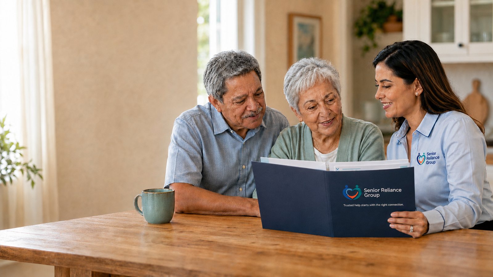 A care advisor helping a senior couple